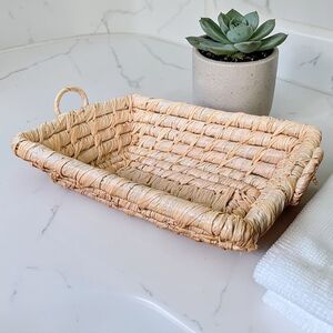 Handwoven Mini Rectangular Seagrass Serving Tray - Natural Small Trinket Tray